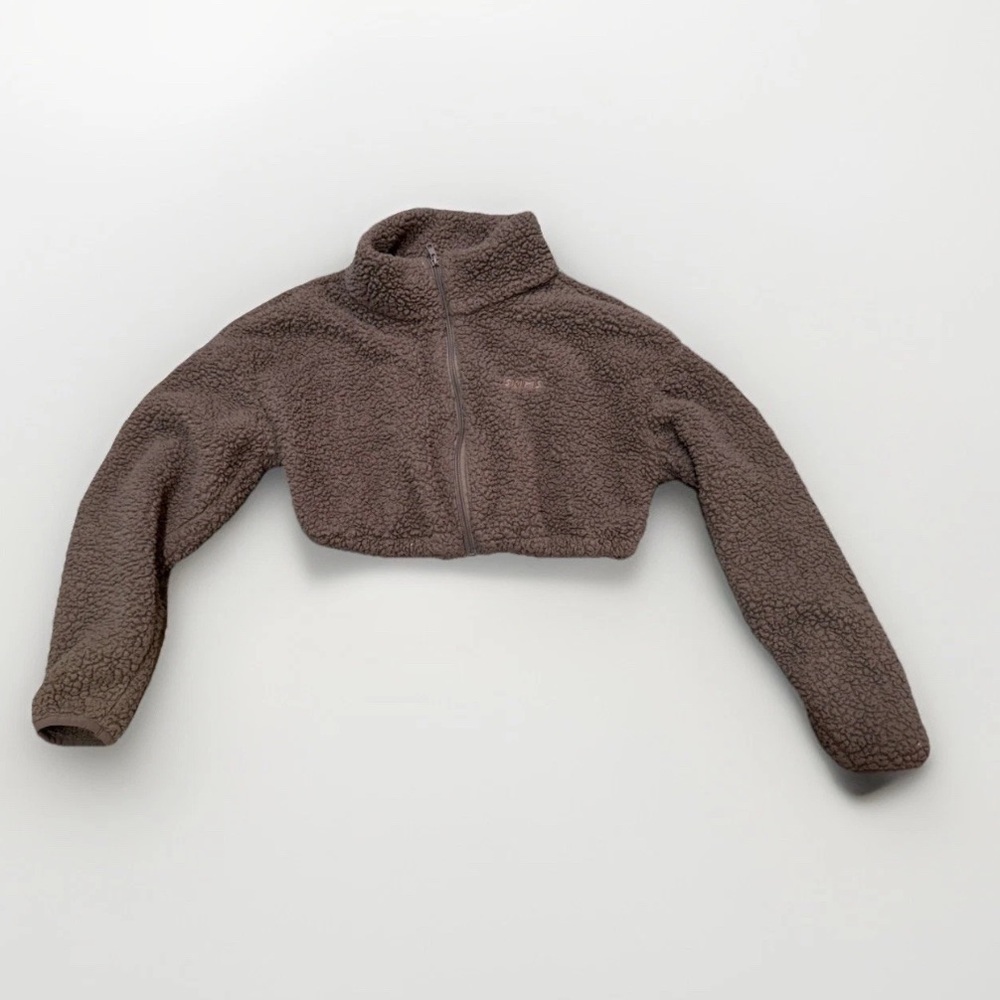 SKIMS Brown Cropped Teddy Sherpa Hoodie